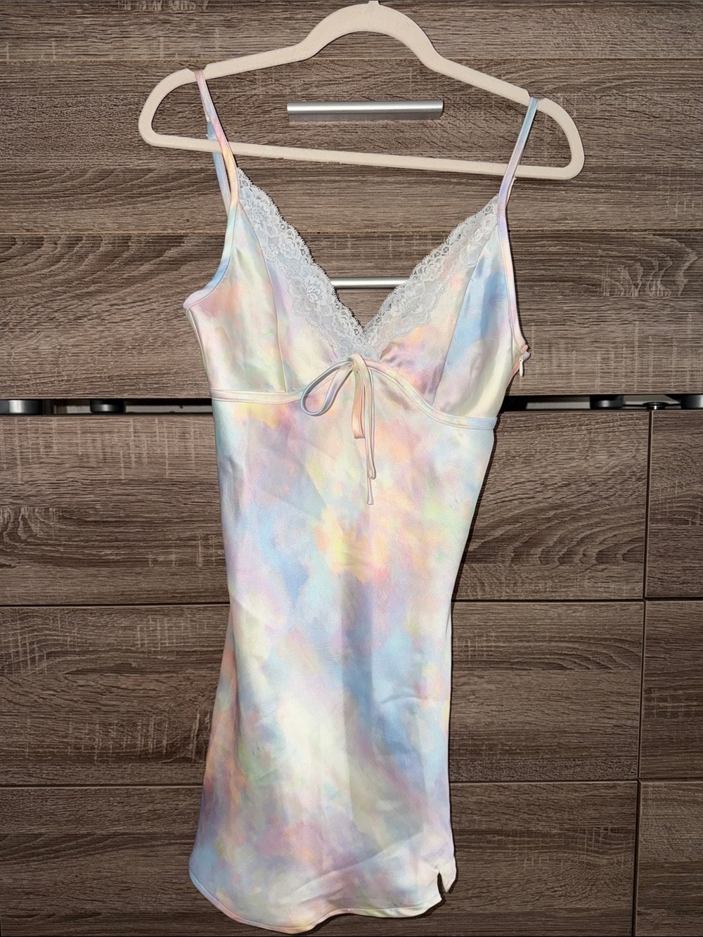 Pastel Tie-Dye Slip Dress with Lace Trim
